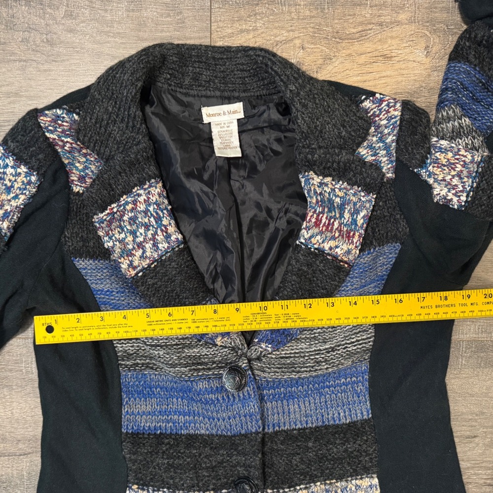 Monroe & Main Knit Patchwork Blazer Jacket Medium Lagenlook Artsy Art to Wear - Picture 6 of 6